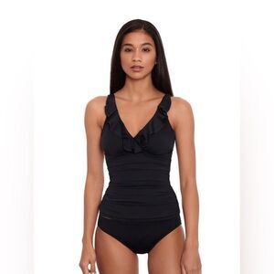 NWT -Lauren Ralph Lauren Beach Club Solid Ruffle Tankini Top - Size 4